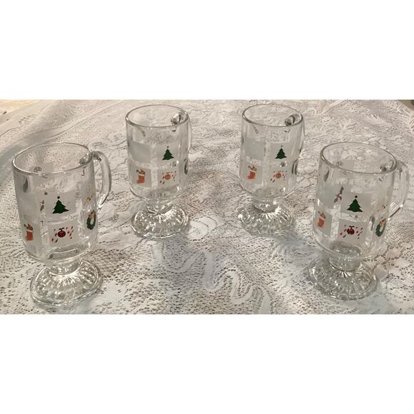 Vintage Set of 4 Culver Mid Century Christmas Potpourri Footed Mugs #4031 - Picture 4 of 9